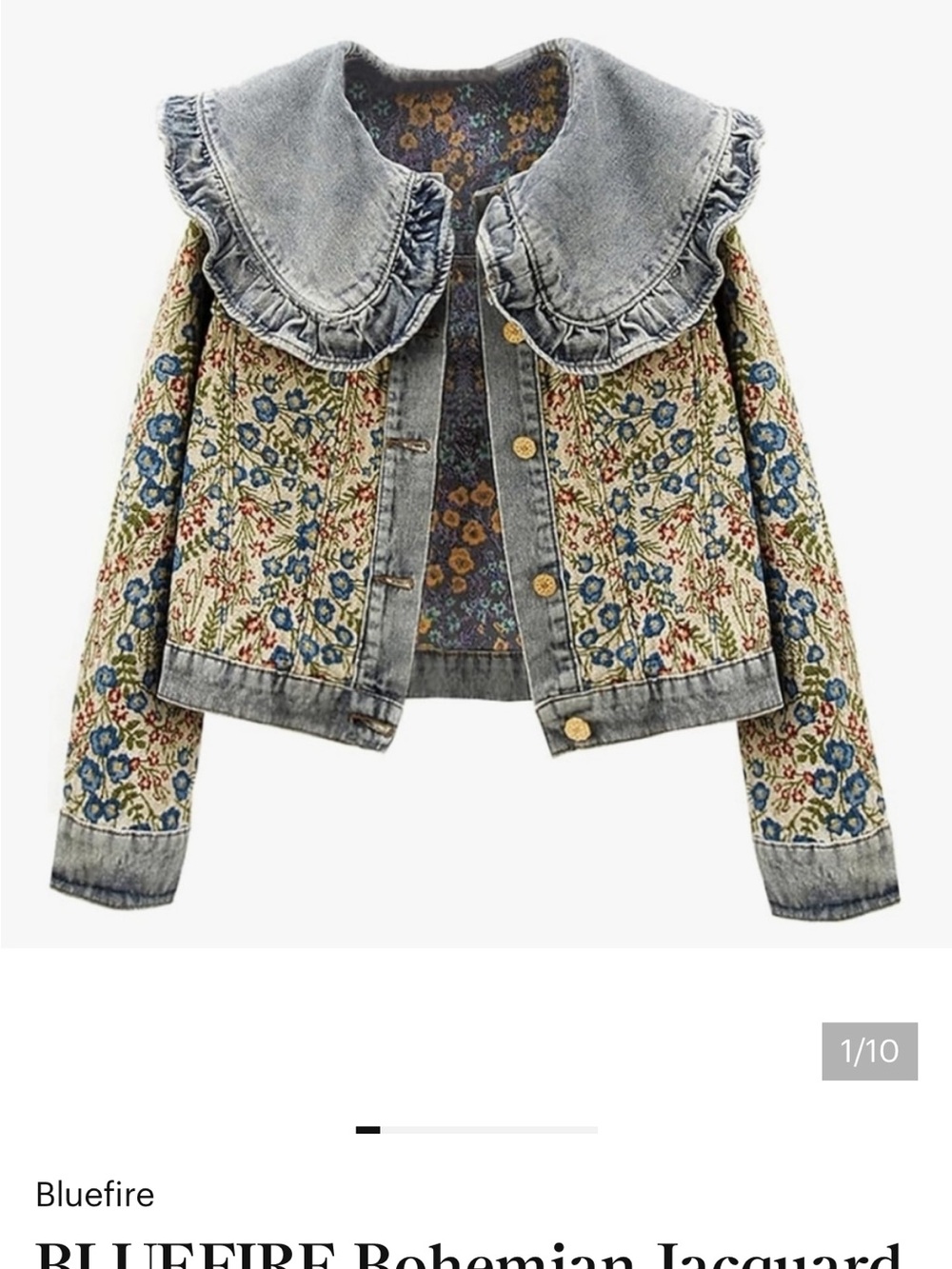 Women's Cream Floral Jacquard Jacket with Denim Trim - Picture 5 of 5